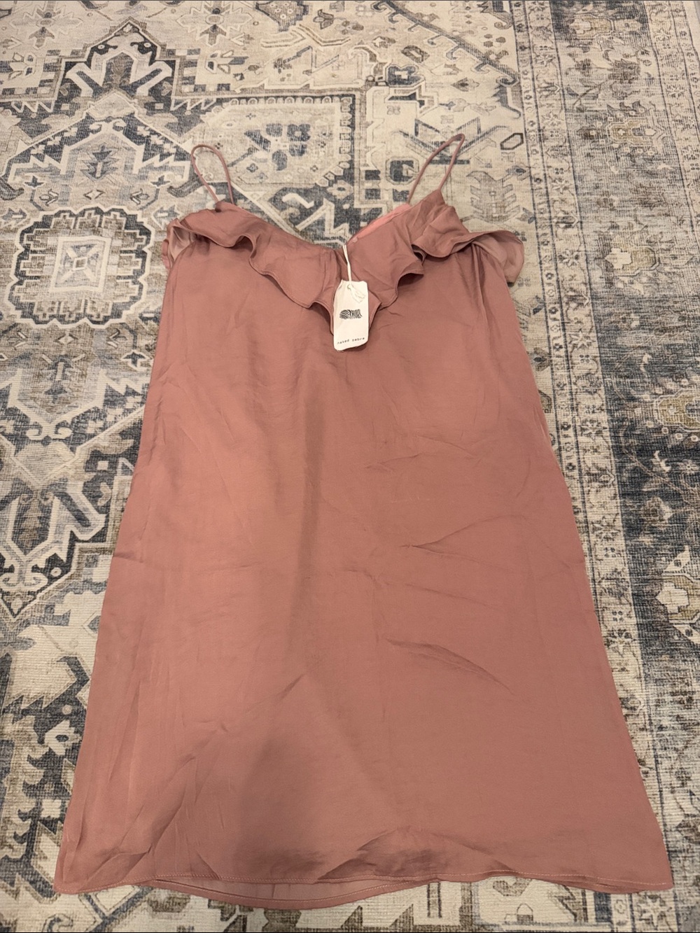 NWT Naked Zebra Dusty Rose Ruffle Spaghetti Strap Slip Mini Dress S